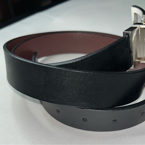 Men’s black genuine leather silver work career buckle belt. Size medium - Picture 14 of 14